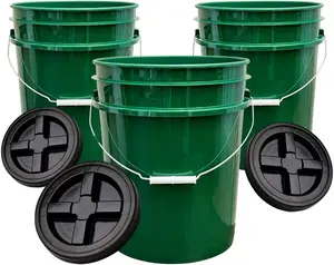 5 Gallon Buckets pails with Screw on Airtight Black Lids - Food Grade - BPA Free -(Pack of 3) Made in USA