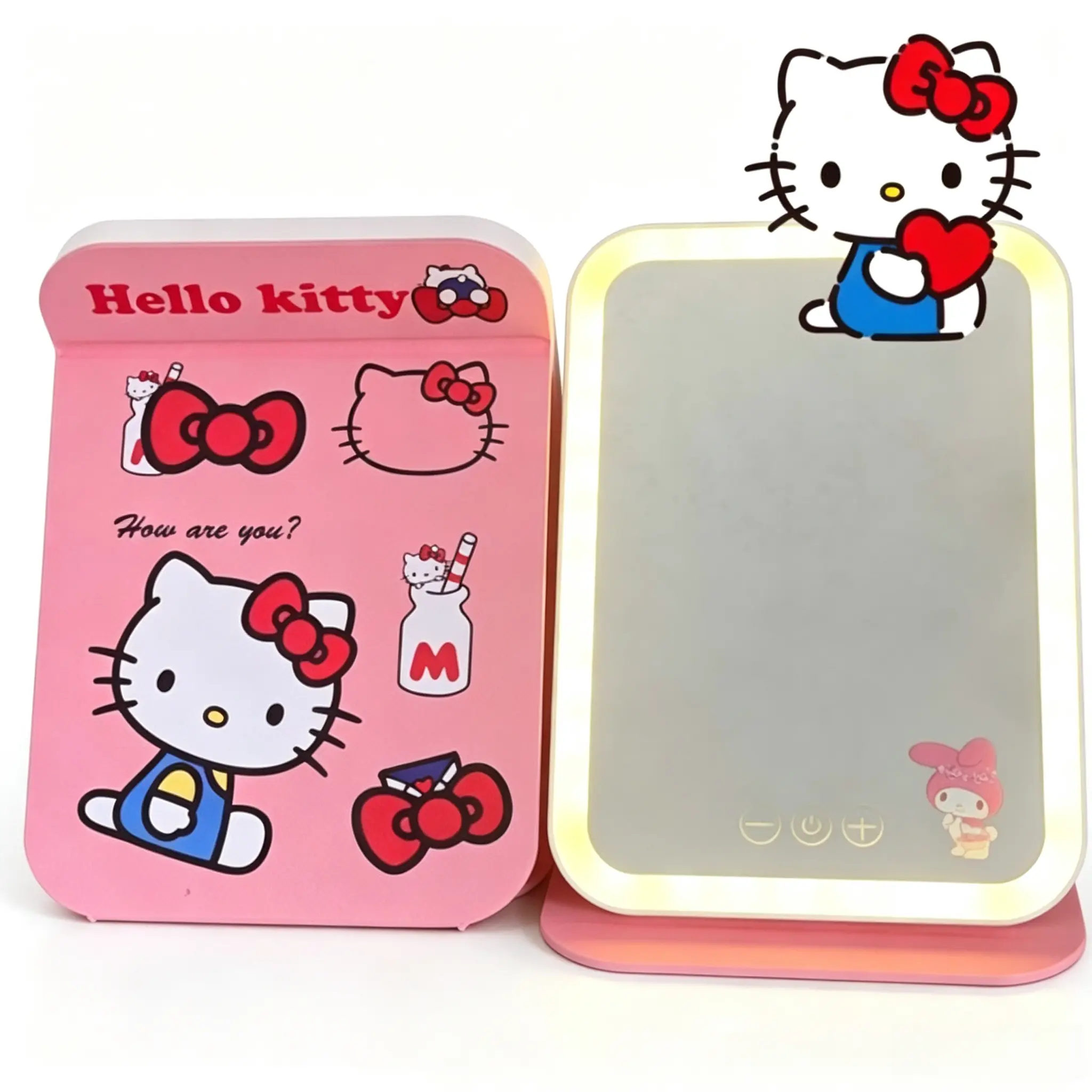 Sanrio Hello Kitty Makeup Mirror with LED Lights Dimmable Adjustable Brightness Touch‑Sensor Vanity Mirror Cute Cartoon Desktop Cosmetic Mirror for Bedroom Dressing Table