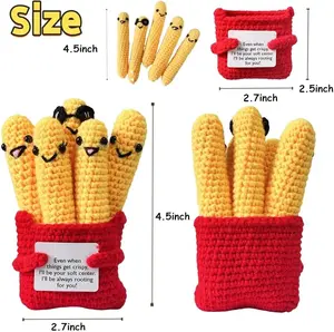 Adorable Emotional Support Handmade Crochet Fries,Office Desk Crochet Decorations,Office Must Haves,Positive Potato,Birthday Gift,Knitted French Fries,Squishy Toys and Plushies,Cuddly Stuffed Animals and Toys,5 Plushies in 1 Carrying Basket