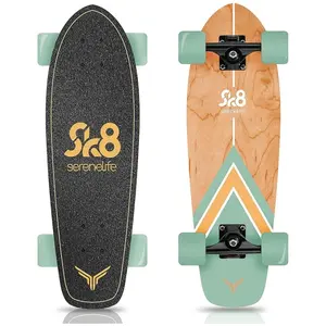 Complete Standard Skateboard Mini Cruiser - 6 Ply Canadian & Bamboo Maple Deck Complete Double Kick Skate Board W/ 5" Aluminum Trucks - for Kids, Teens, Adults - SereneLife (Black)