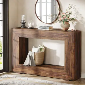 LITTLETREE  Rustic Farmhouse Console Table with Ample Storage – Solid Wood Entryway Table for Living Room, Hallway, or Stairway