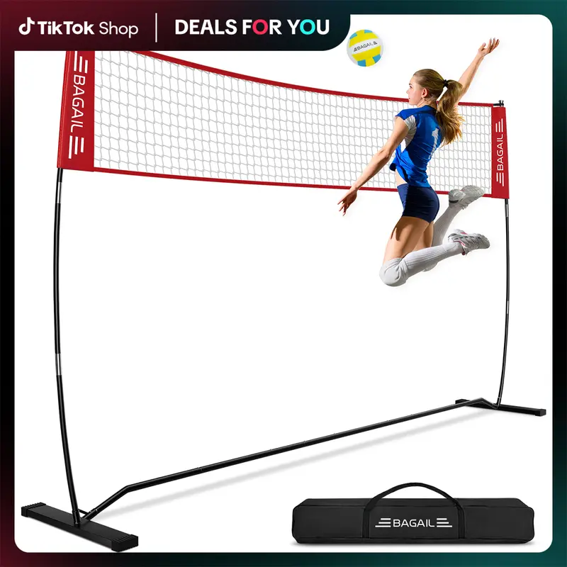 【BackToSchool】BAGAIL Volleyball Net, 12ft/20ft Portable Volleyball Net for Backyard - Adjustable Height, Heavy-Duty Frame, Freestanding Design - Portable Outdoor/Indoor Volleyball Set with Carry Bag family sport