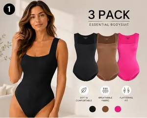 Women's 3PCS Sleeveless Ribbed Bodysuit Set - Stretchy Slim-Fit Basic Essentials Tops