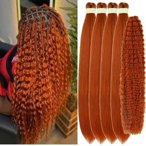 Ginger Orange Boho Braiding Hair Extensions Pre Stretched Boho Curly Deep Wave Crochet Boho Braids Gyal Bohemian Hypoallergenic Ez Braid Non Toxic Synthetic Yaki Fulani
