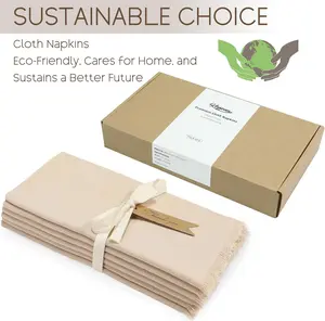 Cloth Napkins Set of 6, Linen Cotton Table Rustic Fabric Napkins Washable Bulk with Fringe for Thanksgiving Dinner Wedding Party 17x17 inch