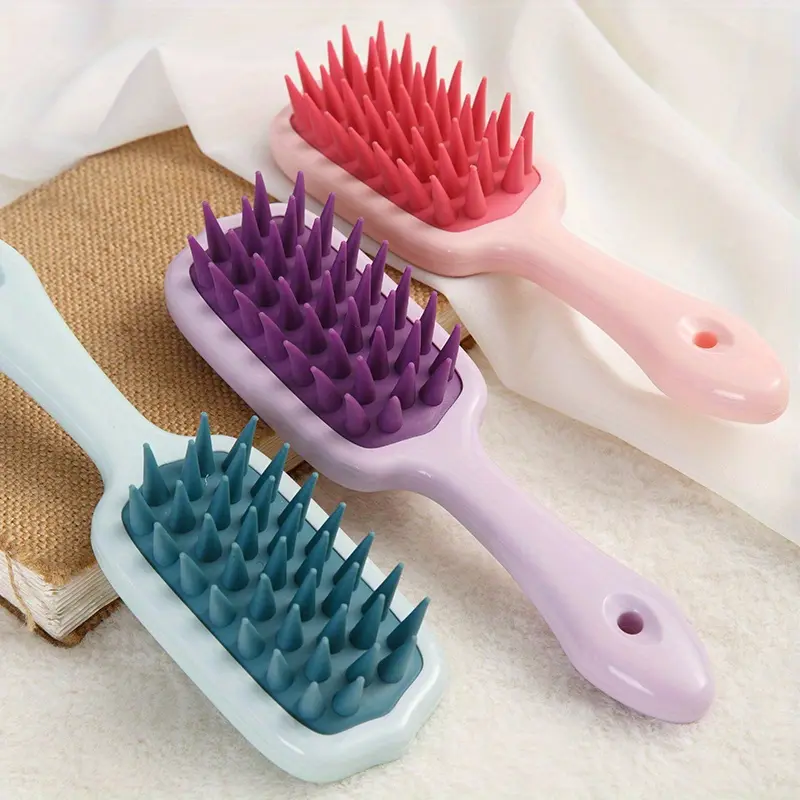 Silicone Scalp Massager - Long Handle Shower Brush for Exfoliation and Showering, Long Handle Shampoo Brush, Massager, Silicone Wide-Tooth Handle Shampoo Comb, Deep Cleansing Shampoo Tool