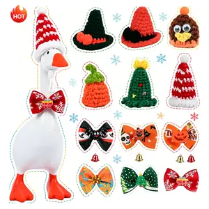 6 Set Holiday Desk Goose Outfits 7 inches Mini Goose Clothes Mini Knitting Hat & Bow Tie  Christmas  Halloween All Seasons Magnetic Desktop Goose Outfit Decor Accessories for Desk Goose or Duck