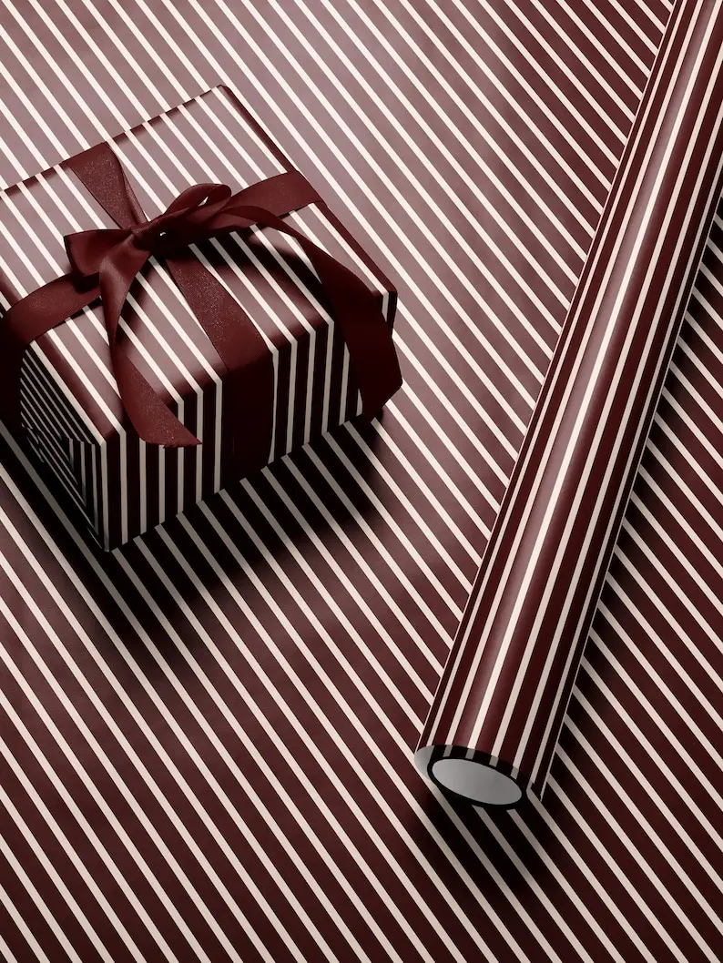 Classy Christmas Wrapping Paper Red Striped Holiday Gift Wrap Traditional Gift Wrap Elegant Christmas Gift Wrap Seasonal Gift Wrap Retro
