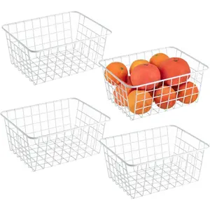 4 Pack White Wire Baskets for Organizing Office Wire Storage Basket White Metal Storage Baskets for Pantry Kitchen Bins Freezer