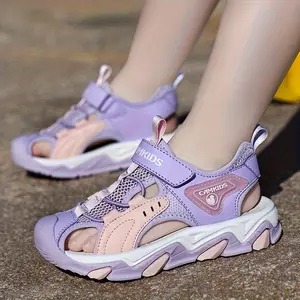 Sports sandals, cute lavender purple color scheme, soft soles, comfortable feel, convenient hook-and-loop design, toe protection, suitable outdoor activities