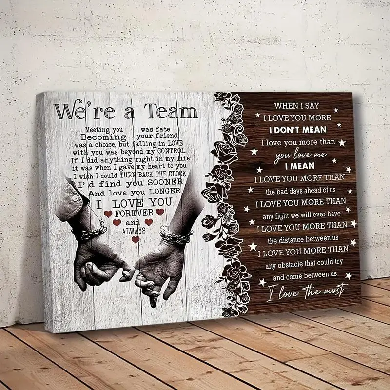 "We’re A Team" Couple Poster | Romantic Canvas Wall Art Gift for Couples, Husband, Wife, Him & Her | Anniversary Decor for Bedroom & Living Room | summervibes Unique Artwork Art Deco Style