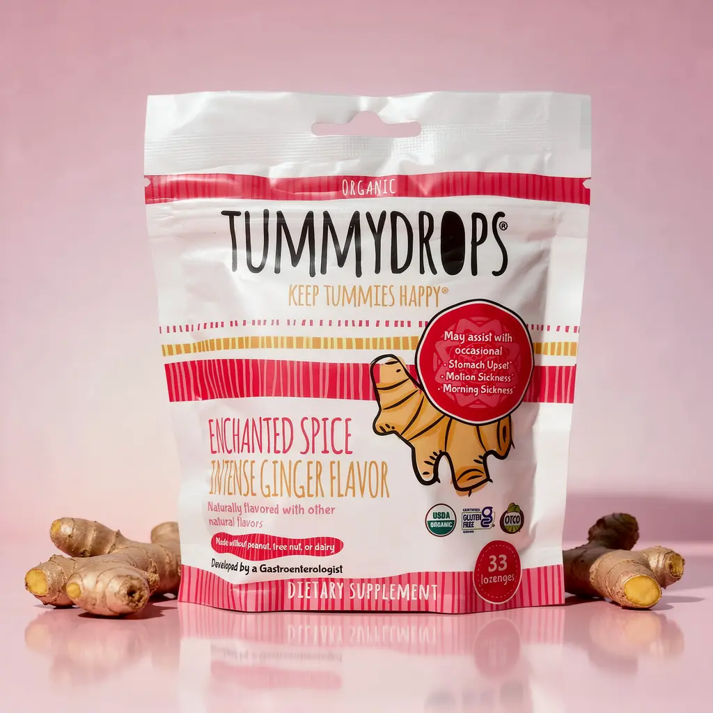 Tummydrops Organic Enchanted Spice Ginger Dietary Supplement - 33 Ct, Edible Healthcare Oil-Infused Wellness Support