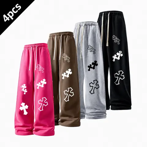 #FallStyle Men's Sweatpants - 60.1% Cotton 39.9% Polyester Mid-Waist American Straight-Leg Classic Printed Stylish Casual Loose Menswear Sports Lounge Pants, Durable Multi-Color All-Seasons Cozy Unisex Bottoms