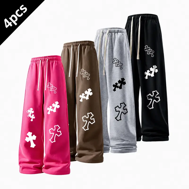 #FallStyle Men's Sweatpants - 60.1% Cotton 39.9% Polyester Mid-Waist American Straight-Leg Classic Printed Stylish Casual Loose Menswear Sports Lounge Pants, Durable Multi-Color All-Seasons Cozy Unisex Bottoms