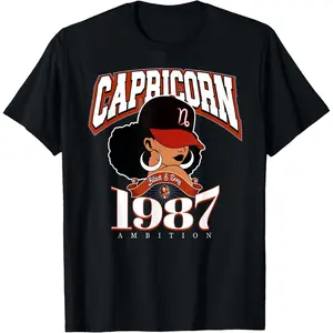 100%cotton Capricorn Birthday 1987 Afro Zodiac Queen T-Shirt