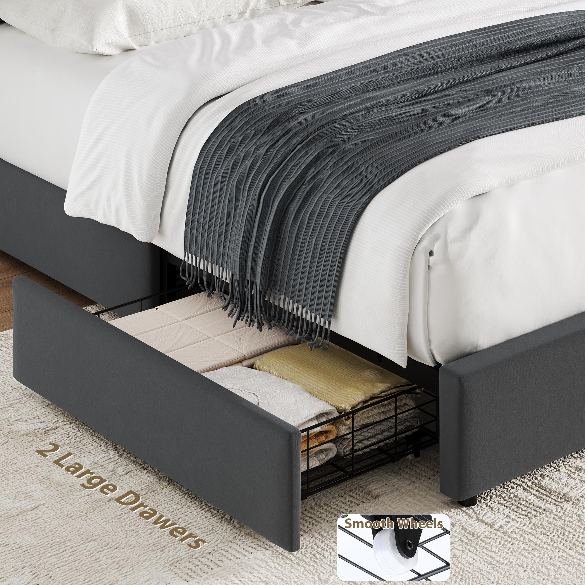 HOSTACK Upholstered Platform Bed Frame (Full Size, No Mattress/Box Spring Needed) - Modern Bedroom & Apartment Furniture with Storage Headboard, LED Lights, Charging Station, Drawers, Shelves, USB & Type-C Outlets, Modern Bedroom Furniture, Platform Bed D