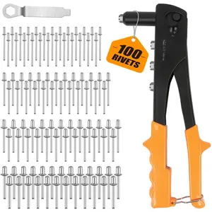 Heavy Duty Hand Riveter, Rivet , 3/32"-1/8"-5/32"-3/16", 4 Nosepieces Set Includes 100 count Rivets, Durable and Suitable for Metal, Plastic and Leather
