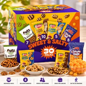 Keebler Sweet & Salty Variety Pack, 30-Count Box, Includes Keebler Chips Deluxe, Fudge Stripes, Utz mini Pretzels and Cheese Balls, 31 oz