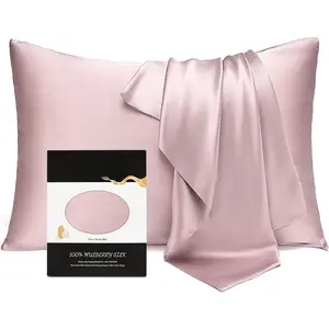Pillowcase  Mulberry Silk for Hair and , Double Sided 19 Momme Pure Silk Pillow Case with  Zipper and  Box (Light Plum, 1 count,  13"x18")