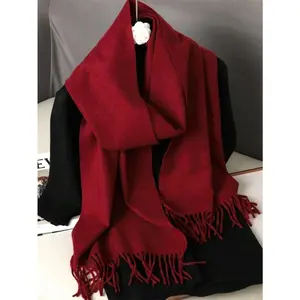 1pc Women Solid Color Regular Faux Cashmere Scarf, Suitable For Seasonal Transition, Daily Wear, Windproof And Warm, Red For Christmas Scarfs For Dress