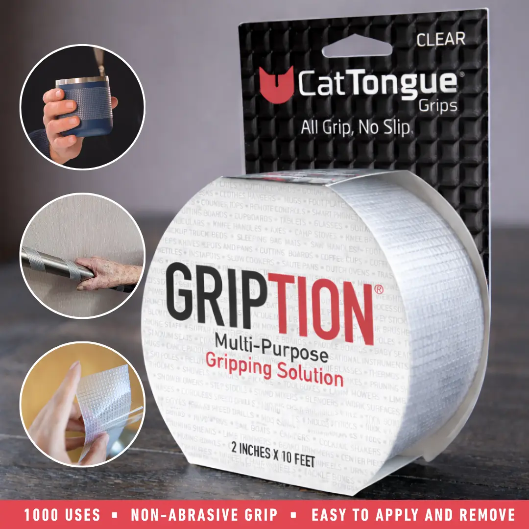 CATTONGUE GRIPS Non-Abrasive Grip Tape Gription Roll - 2” Wide Heavy-Duty, Waterproof, Anti-Microbial Anti-Slip Tape for Bathtubs, Stair Treads, Ramps & More - Indoor & Outdoor Gripping Solution (10ft)