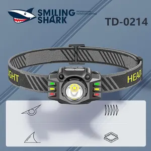 【TD-0214】Smiling Shark multifunctional headlamp, made of ABS material, featuring a built-in 500mAh battery, motion sensing function, and 45° adjustable lighting angle to illuminate the path ahead.