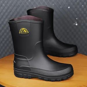 Waterproof Men's Rain Boots - Solid Non Slip Slip On with Soft Sole for Outdoor Activities in Rainy Days, All Seasons
