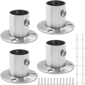 4 Packs 3/4 Inch Closet Rod Holders, Stainless Steel Closet Rod End Supports, Heavy Duty Curtain Pole Sockets Shower Flange Rod Holder, O-Shaped with Screws (Silver)