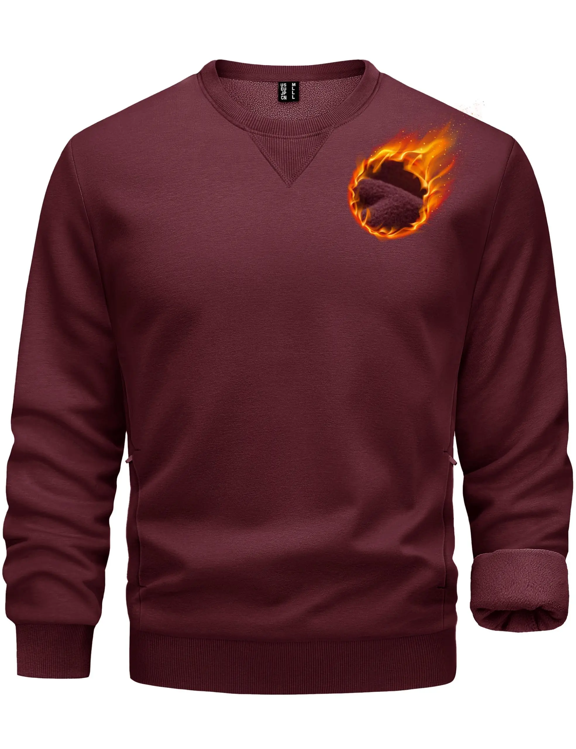 MAGCOMSEN Men's Classic Crew Neck Cotton Blend Fleece Lined Full Sleeves Winter Warm Casual Sweatshirt with 2 Zip Pockets