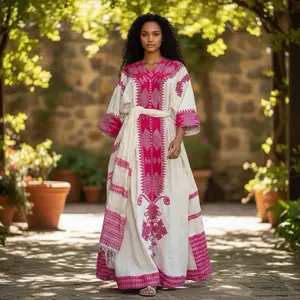 Elegant Handmade Traditional Dress for Ethiopian and Eritrean Cultural Occasions እጅ ጥልፉ cotton
