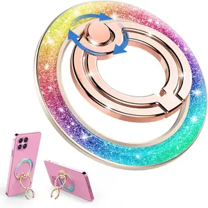 X-PRH05  Fashion Glitter Color Phone Ring Holder,LargeSmall Ring Design Magnetic Phone Grip for iPhone 16 Pro Max/15/14/13/ 12series/Android/Magnetic Accessories-Trendy Glitter (Glitter Color Phone Ring) Metal Stand
