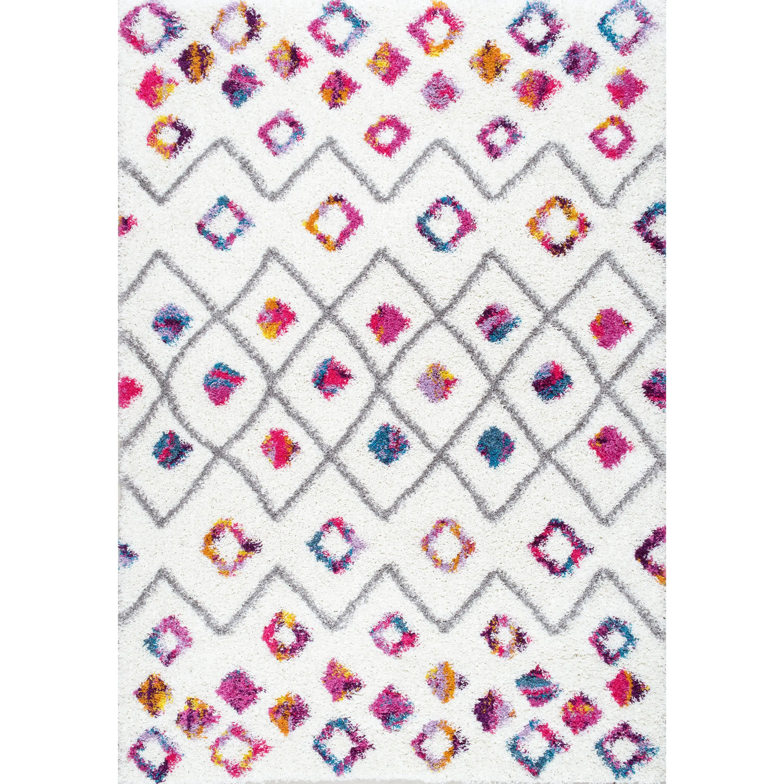 Tatyana Moroccan Diamond Trellis Shaggy Rug - Home Decor Shaggy Fuzzy Modern Bohemian Living Room Mat for Kids