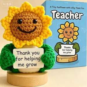 Sunflower Crochet Doll - Handmade Teacher Appreciation Gift - Thank You for Helping Me Grow - Crocheted Plush Gift for Christmas, End of Year, Retirement - Reusable Decorative Gift