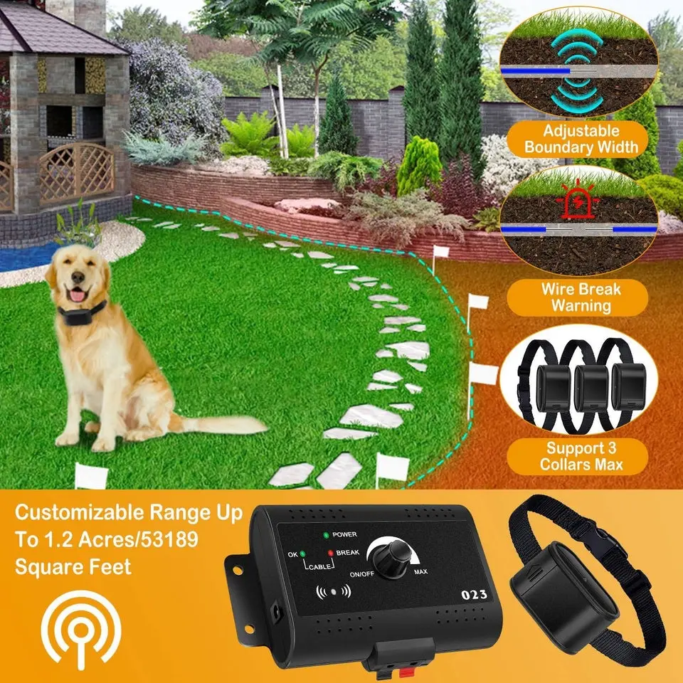 Electric Dog Fence System with Tone-Shock Boundary Containment, Water-Resistant Collar Receiver for All Sizes of Dogs (Small, Medium, Large)