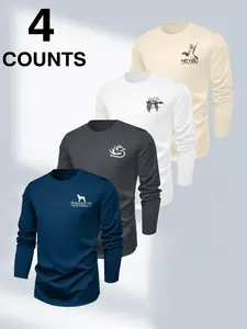 Men's Local Boy Outfitters Duck Print T-Shirt Set, Casual Style Tee, Casual Fitted Short Sleeve, Round Neck, Outdoor Enthusiast Southern Style, 4 Piece