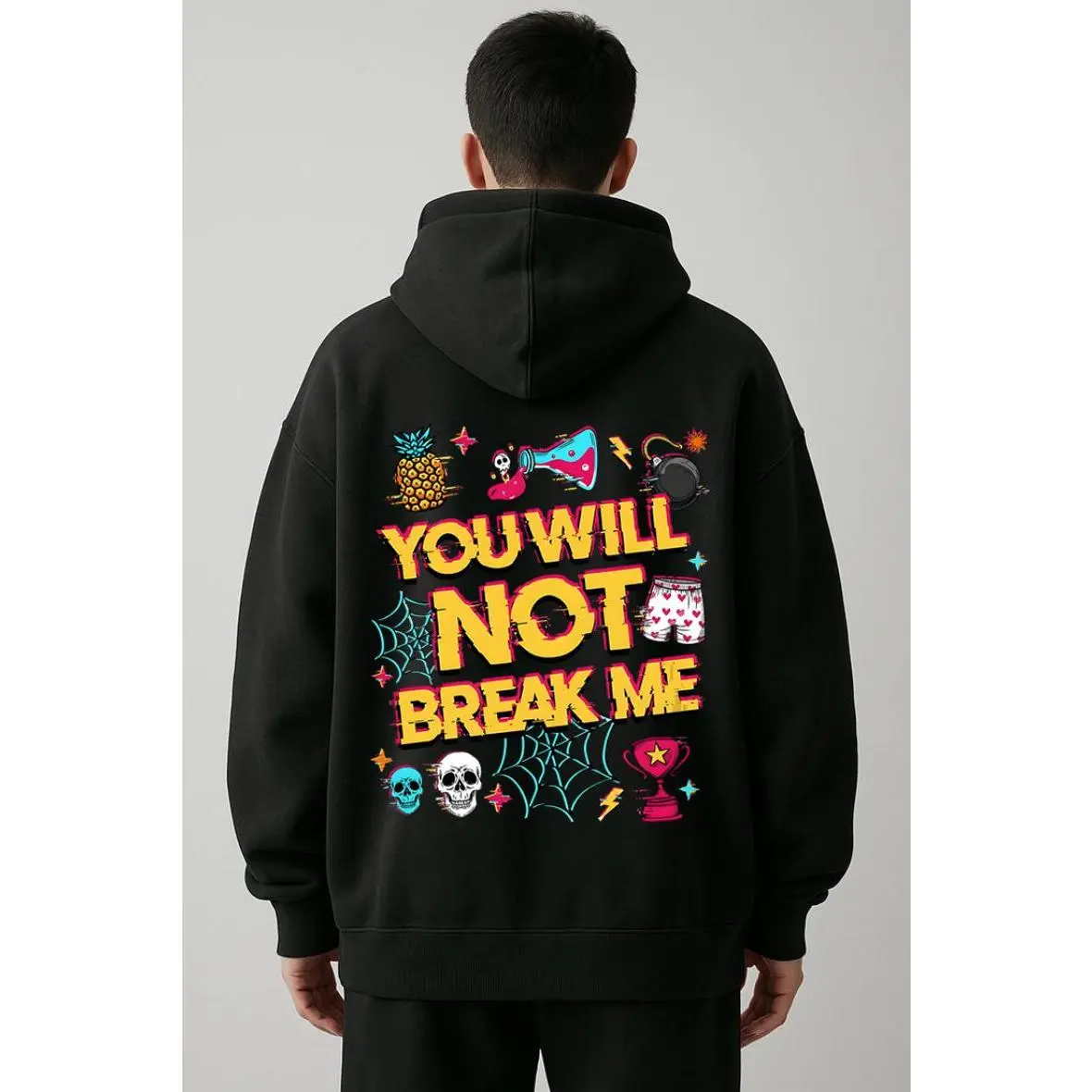 Women's Pullover Hoodie - "You Will Not Break Me" Pineapple Skull Graphic, Smooth Chic Vintage Style Ultra-Soft Fabric Casual Long Sleeve Tops, Everyday, Fit, Unisex