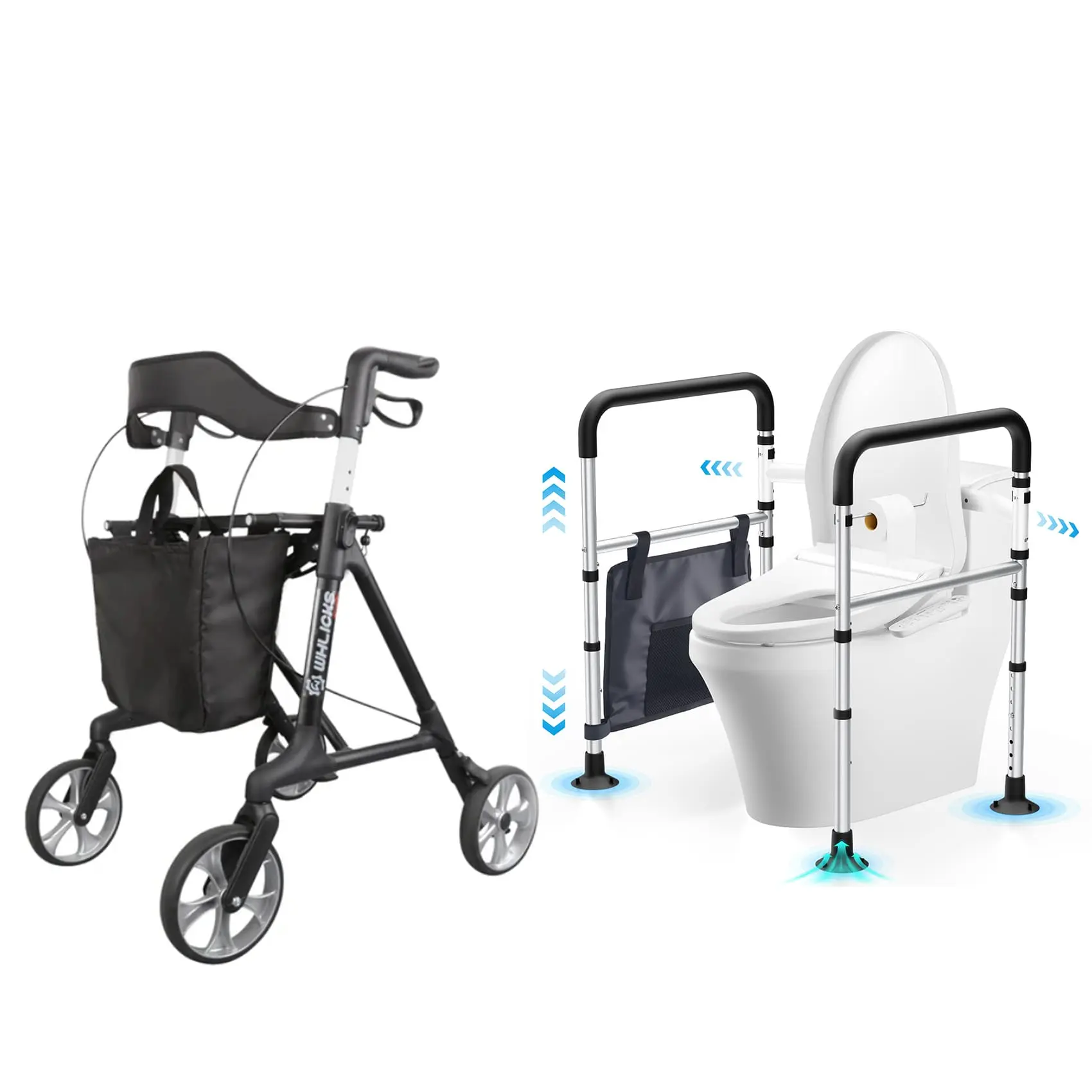 WHLICKS Heavy-Duty Rollator &  Toilet Safety Rails Bundle