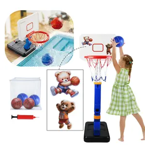 Toddler Basketball Hoop Blue-Adjustable Indoor/Outdoor Pool Basketball Hoop Set for Kids, 4 Balls, Pump, Storage Base, Basketball Goal, Perfect Sport Gift for Boys & Girls, Birthday & Christmas