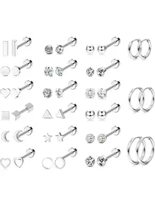 21 Pairs Silvery Tiny Stainless Steel Cartilage Earrings Classic Cartilage Tragus Daith Helix Ear Piercing Set for Women Men Screw Flat Back Earrings for Daily Wear Stud Earring Earring Stacking Set