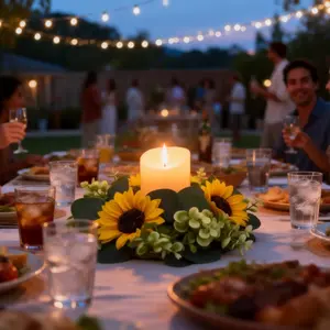 1pc Simulation Sunflower Candle Wreath, Eucalyptus Leaf Scented Ring, Spring Desktop Decoration, Wedding Party Outdoor Theme Decor