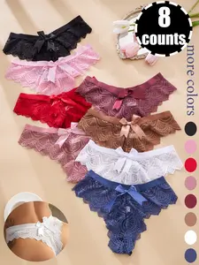 Women's Lace Back Bow Panties, High Elasticity Fitted Comfort Thongs, Pure Color Elegant Chic Sexy Underwear, Suitable for Special Occasions, All Seasons Wear, Womenswear, Stretchy Panties