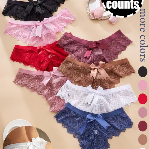 Women's Lace Back Bow Panties, High Elasticity Comfort Thongs, Pure Color Sexy Underwear, Chic, Elegant, Suitable for Special Occasions, All Seasons Wear