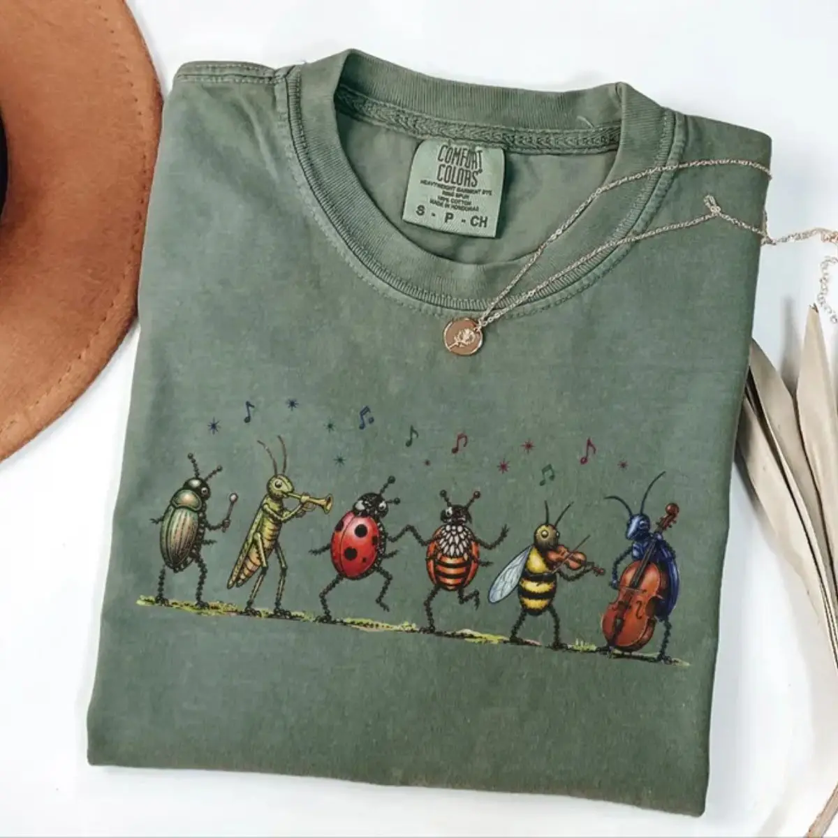 Comfort Colors Vintage Insect Music Graphic Tee Musical Bugs Illustration Tee