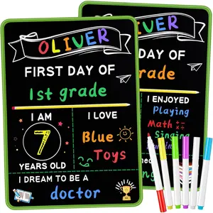 First and Last Day of School Sign with 6 Colorful Liquid Chalk Markers Pack - 14”x11”Double-Sided Back to School Signs for Kids - Reusable Wooden 1st Day of Preschool/Kindergarten Photo Props