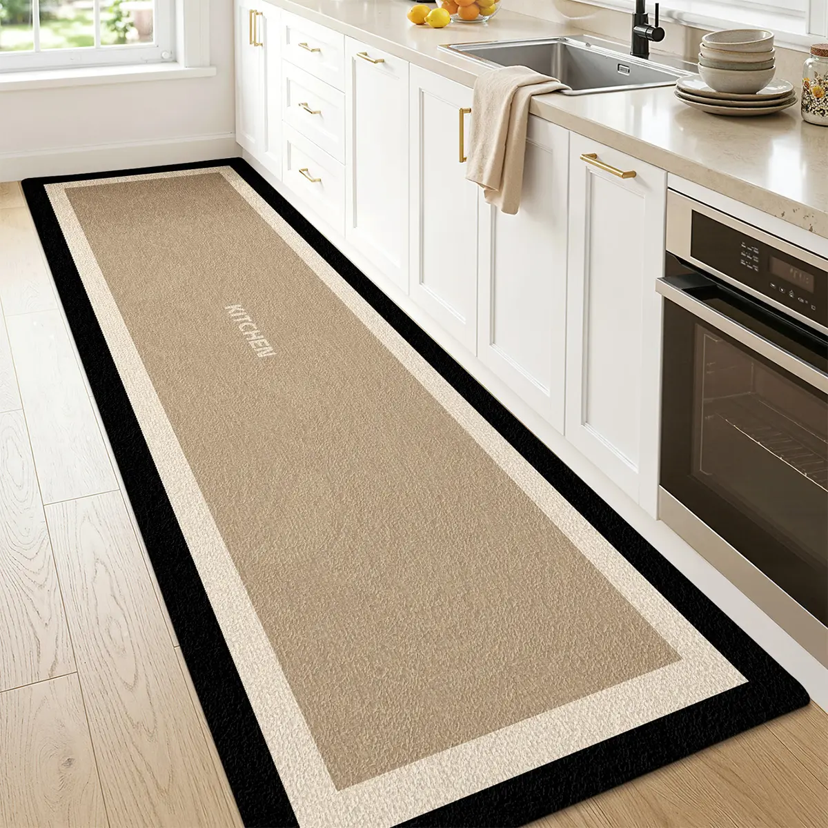 LUMI  French Ultra-thin Kitchen Runner Rug Set 2 Pieces Geometric Pattern Non-Slip Washable Mats for Kitchen Living Room Entryway Laundry Room