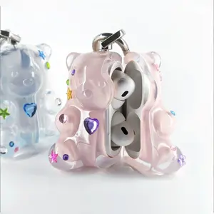 Original Gummy Bear AirPods Case for AirPods 1/2 3 4 & Pro 2 3 Cute Durable Silicone Earphone Case with Pink Purple Silver Star Keychain Perfect Christmas New Year Gift