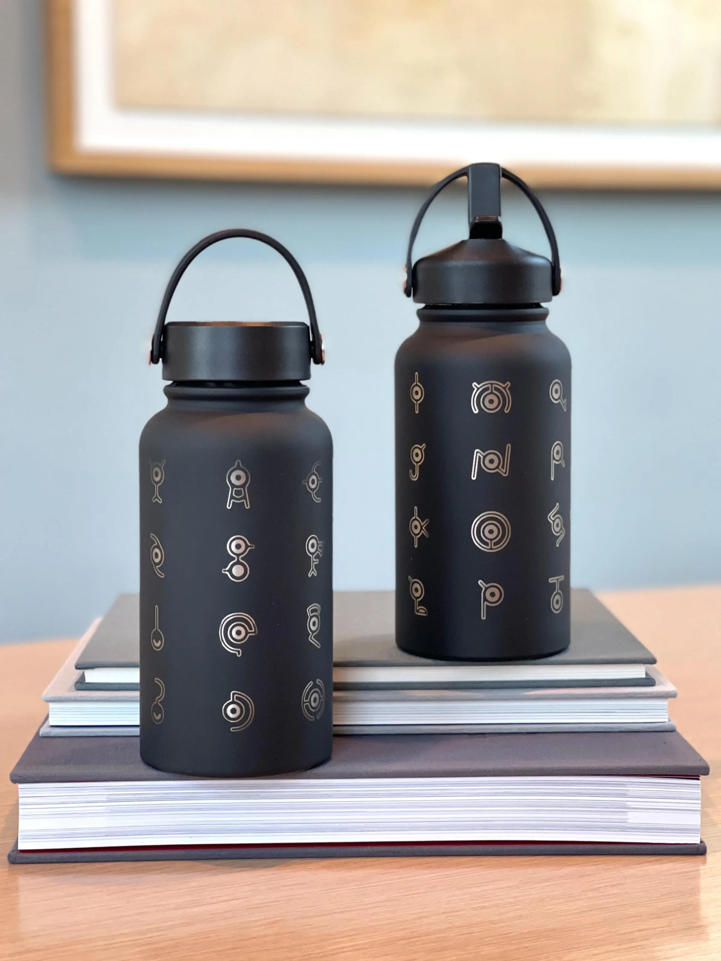 Unown Alphabet Water Bottle, Engraved “28 Unowns” Waterbottle Coffee Tumbler, Unknown Anime Fan Birthday Thermos Travel Mug Flask Gift