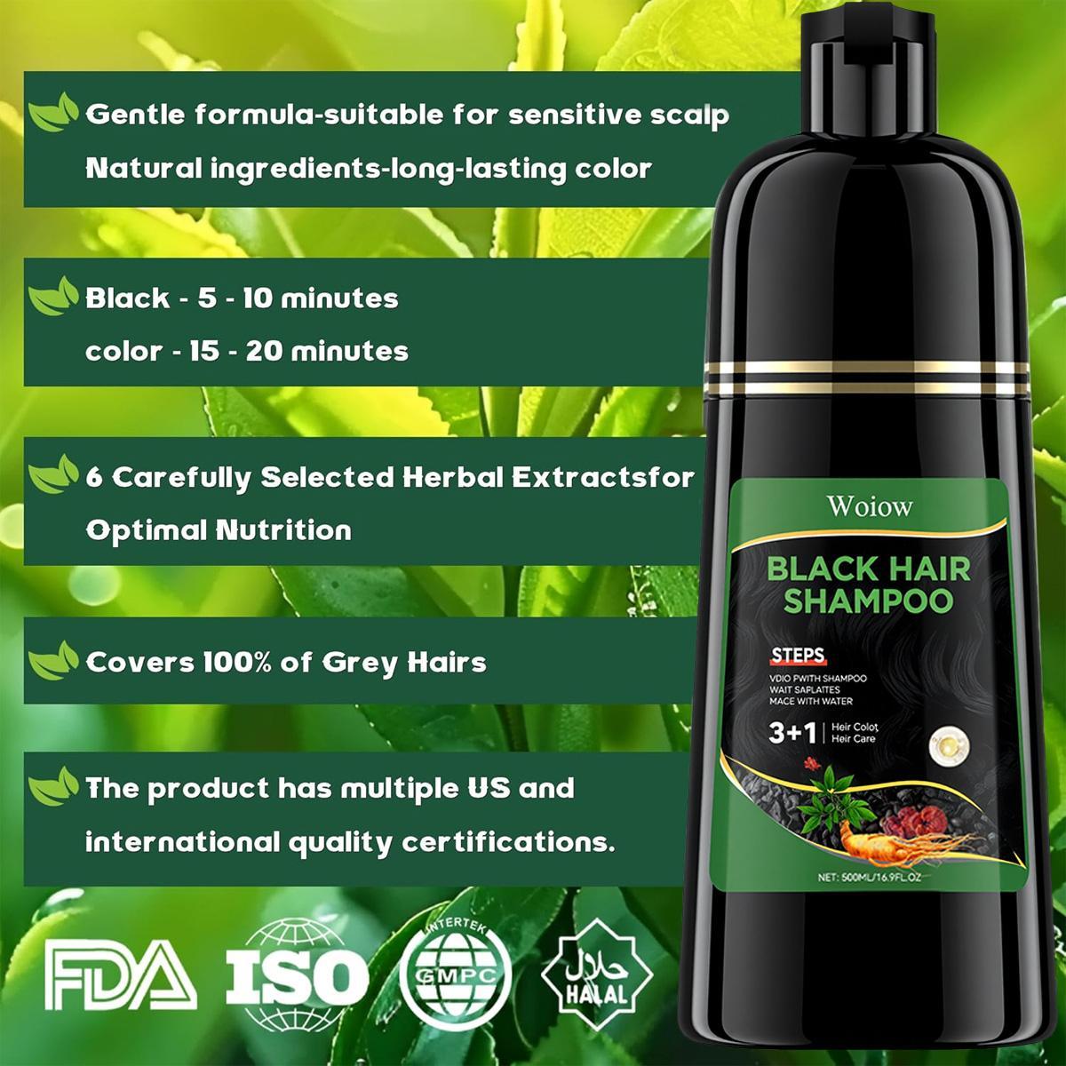 3 in 1 Hair Dye Shampoo - Can cover gray hairs,Herbal Ingredients,Contains Ginseng Extract,Natural Haircoloring, black hairdye