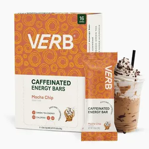 Verb Caffeinated Energy Bars Mocha Chip (26g, Pack of 16) 110-Calorie Delicious Low Sugar Energy Bar - Vegan Gluten Free On-the Go Snack with 80mg Green Tea Caffeine, Only Real-Food Ingredients