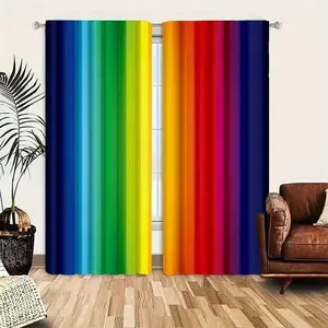 2-piece rainbow gradient digital printed curtain set, Home Decoration Curtain, made of semi transparent polyester fiber, with pole bag design and machine washable material, suitable for bedroom, living room, dining room decoration